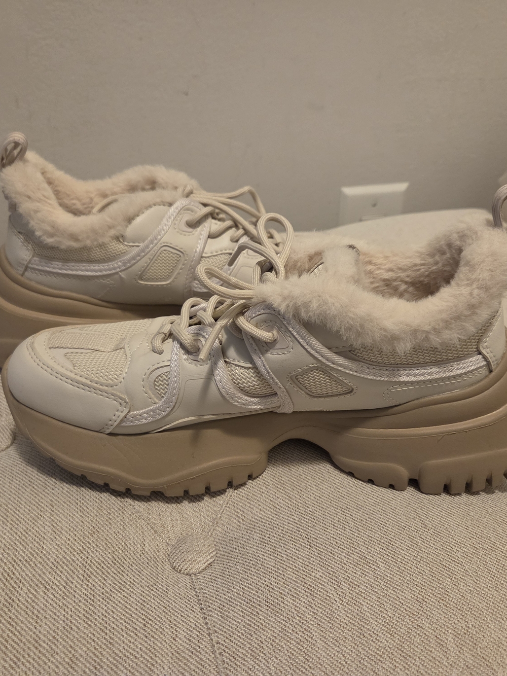 Zara Cream Faux-Fur Trim Chunky Sneakers